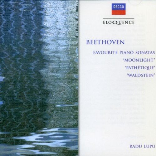 A CD case with a Beethoven piano sonatas album cover, featuring a water image.