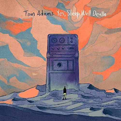 The alt text is: "Vinyl album cover with abstract landscape and futuristic structure."