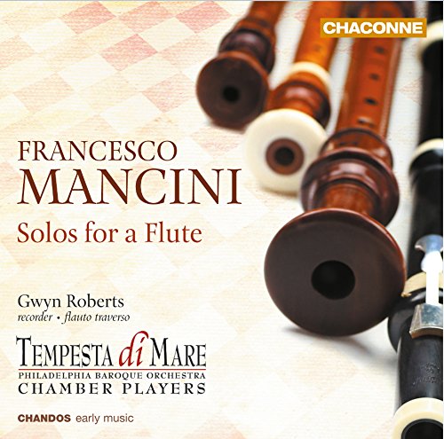 "CD cover with flutes and text 'Francesco Mancini Solos for a Flute'".