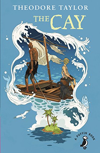 "The Cay" book cover: two people on a raft near a small island.