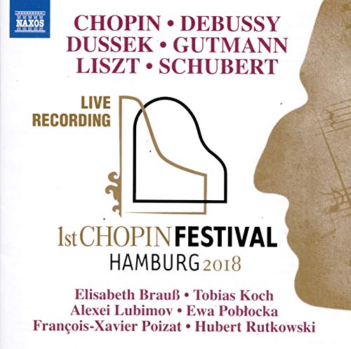 "CD cover with piano graphic, silhouette, and performer names on a white background."