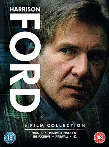 "Harrison Ford's face on a DVD cover with 'Harrison Ford' written vertically."