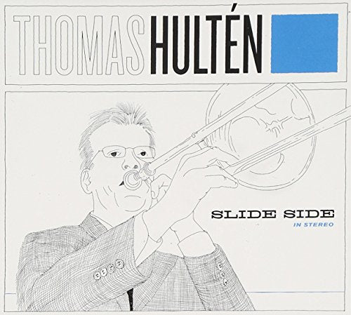 "Album cover featuring a sketch of a man playing a trombone."