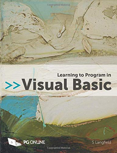 The image depicts the cover of a textbook titled "Learning to Program in Visual Basic". Alt text: "Textbook cover with abstract design and title 'Learning to Program in Visual Basic'."