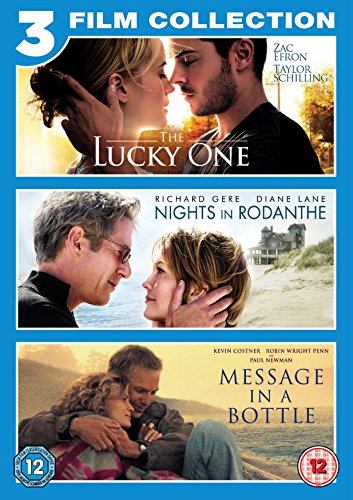 "Blue DVD case with three romance movie covers: couples embracing on each."