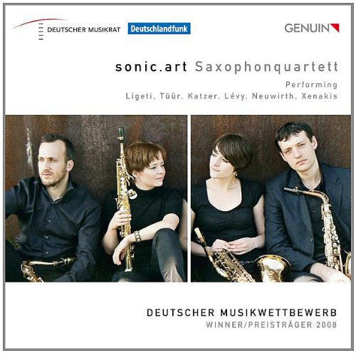 CD cover featuring four musicians holding saxophones, posed in two side-by-side photographs.