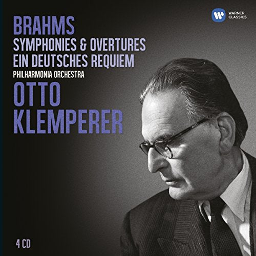 "CD cover with black-and-white portrait of Otto Klemperer and purple text on dark background."