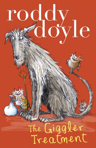"Book cover featuring a cartoon illustration of a large grey dog and small creatures."
