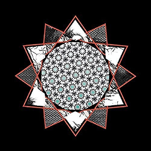 A black background with a stylized, floral-patterned emblem or logo in the center.