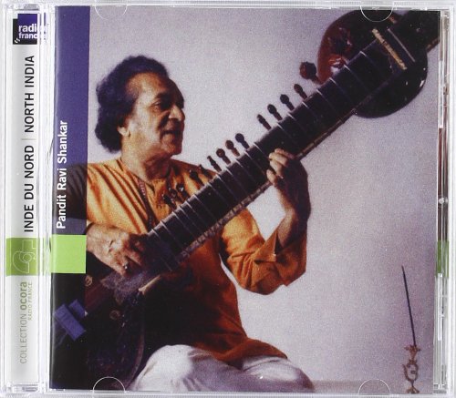 "CD cover featuring Pandit Ravi Shankar playing a sitar against a plain background."
