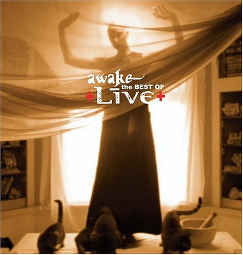 A sepia-toned album cover featuring a woman and cats in a room with curtains.