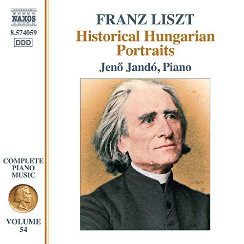 CD cover with portrait of Franz Liszt, white background, and gold accents.