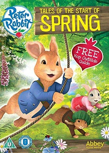 "Peter Rabbit DVD cover featuring Peter Rabbit on a rope swing with other characters."