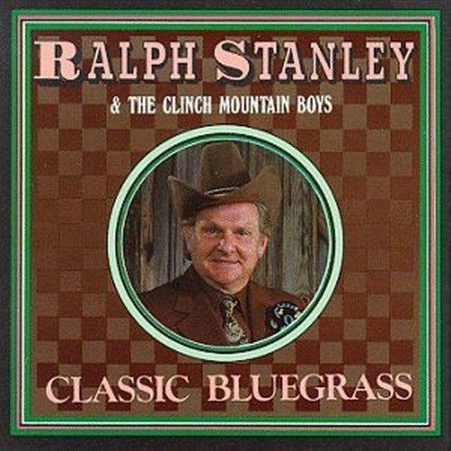 "CD cover with Ralph Stanley in a cowboy hat, surrounded by checkered brown background."