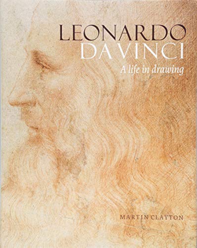 Book cover with a sketch of Leonardo da Vinci's profile in orange tones.