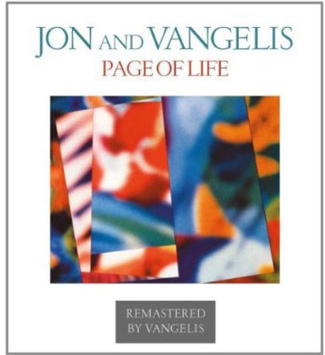 "Album cover with 'Jon and Vangelis' in blue and 'Page of Life' in red text."