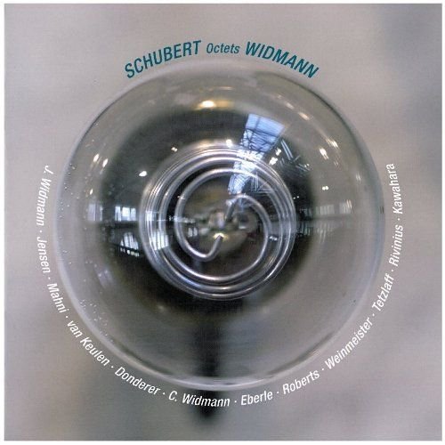 "CD cover with a clear glass object on a gray background, artist names listed."