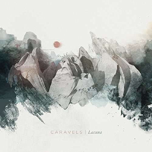The alt text for the image is: "Album cover with abstract mountain landscape and red sun."