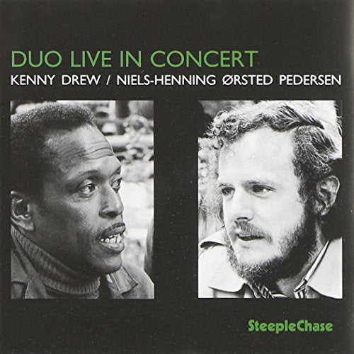 Black album cover with two black-and-white musician portraits and green and white text.