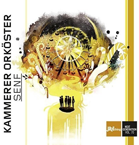 Album cover with abstract yellow and black design, featuring text "Kammerer OrKöster" and "SENF".