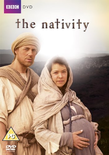 DVD cover for "The Nativity" featuring a man and pregnant woman in robes.