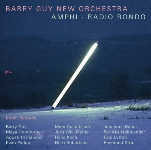 The image is a CD cover for "Guy Barry New Orchestra - Amphi, Radio Rondo". #### Alt Text: "CD cover with snowy landscape and glowing white beam, featuring artist and album names."