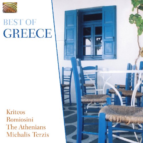 "CD cover with a white-walled Greek patio and blue shutters, titled 'Best of Greece'."