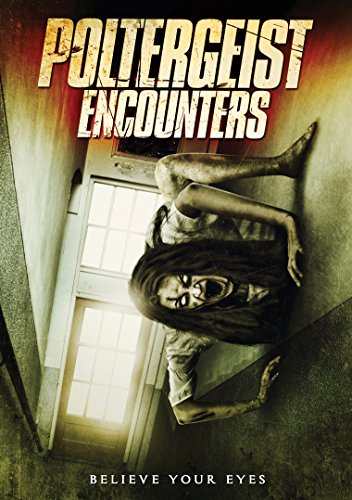 DVD cover for "Poltergeist Encounters" featuring a woman floating, screaming, in a doorway.