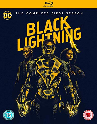 "Blu-ray cover featuring three characters, with a man in a superhero costume."