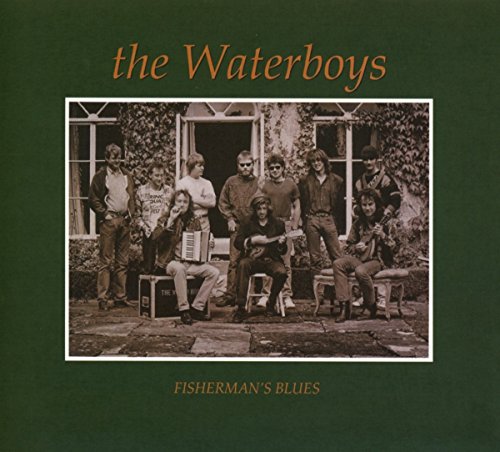 "Album cover with a sepia-toned photo of a band on a green background."