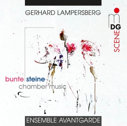 The image is a music CD cover featuring an abstract painting. Alt text: Abstract art CD cover with "Gerhard Lampersberg" and "Ensemble Avantgarde" text.