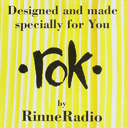 The image is a yellow and white striped album cover with black text. Alt text: Yellow and white striped album cover with "RinneRadio" and "rok" in black text.