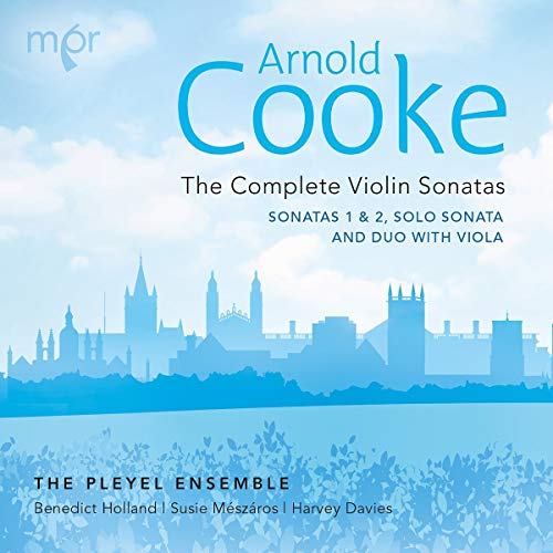 "CD cover with blue city skyline and white clouds, featuring 'Arnold Cooke' in large blue text."