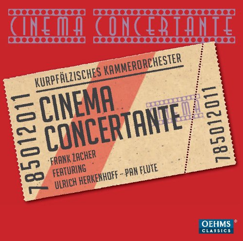 Red album cover featuring a beige ticket stub with "CINEMA CONCERTANTE" in bold black text.