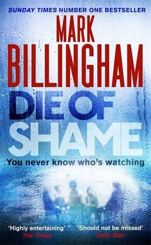"Book cover with 'Die of Shame' title, author's name, and silhouetted figures against a blue background."