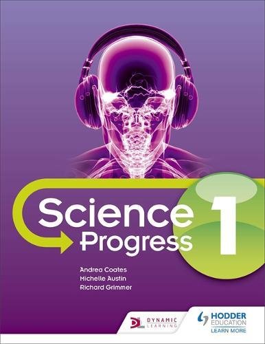 The image depicts a purple textbook cover with a transparent head illustration and "Science Progress 1" text.