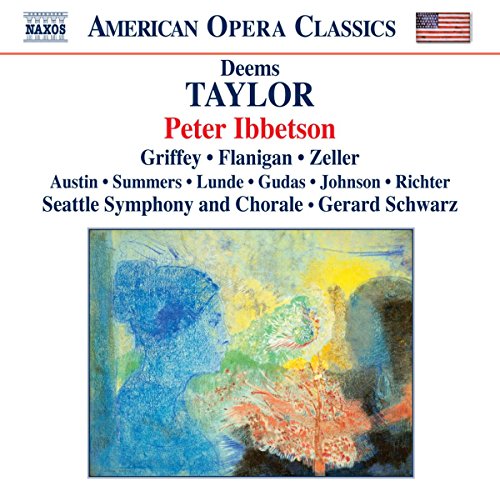 "CD cover with abstract painting and text listing 'Peter Ibbetson' opera performers and orchestra."