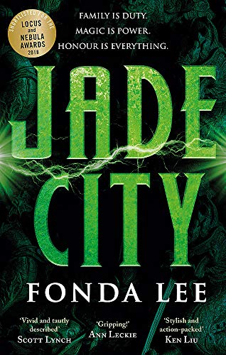 The image is a book cover with a dark green background and white text. For accessibility purposes, a concise descriptive alt text could be: "Book cover with 'JADE CITY' in large green letters."