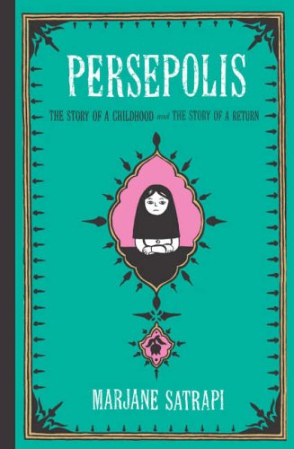 "Book cover of 'Persepolis' by Marjane Satrapi, featuring a girl in a black veil."
