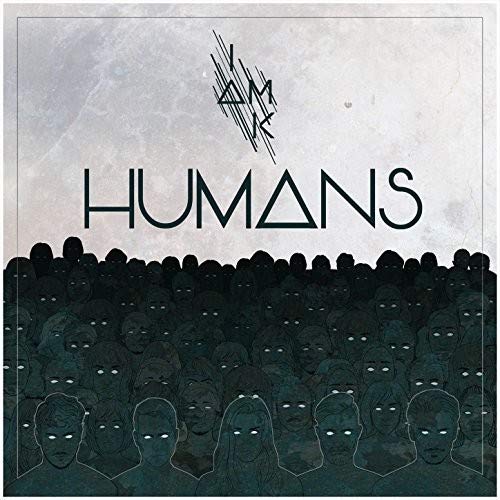 "Album cover with 'HUMANS' text and crowd of people with glowing eyes."