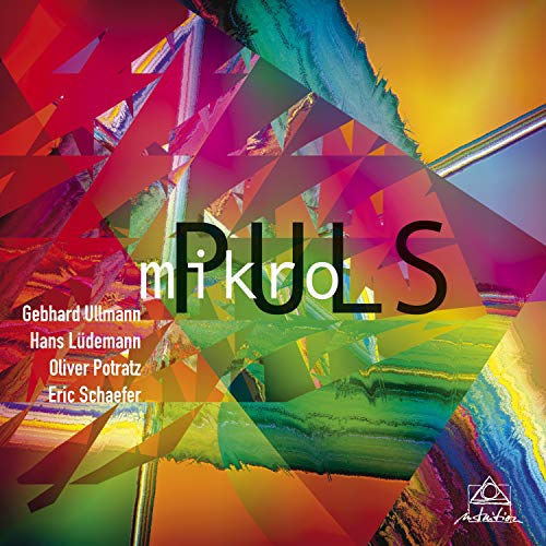 "CD cover with abstract, colorful design and 'mikroPULS' text, featuring artist names and logo."