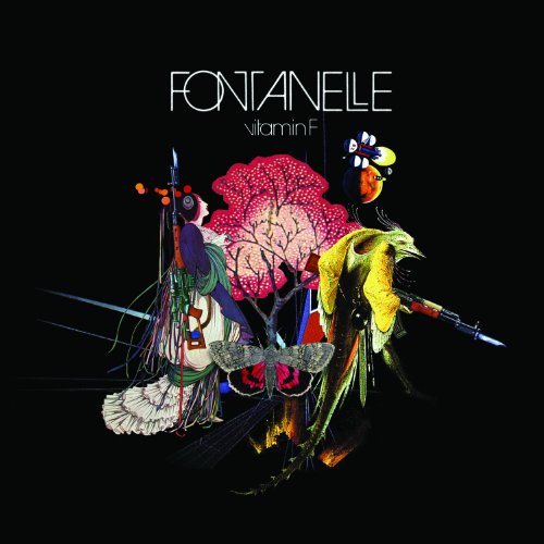 Album cover with abstract, colorful illustration on a black background.