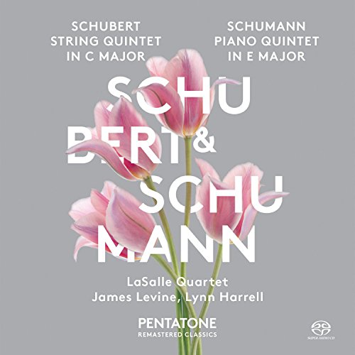 "CD cover with pink tulips and white text on a gray background."