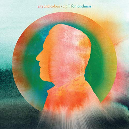 "CD album cover with a silhouette of a person's head and colorful background."