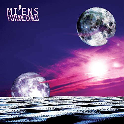 The image is an album cover featuring two moons over a body of water. Alt text: "Album cover with two moons over water, pink and purple sky."