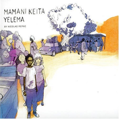 'Album cover art featuring a cartoon illustration of people and vehicles in a desert scene.'
