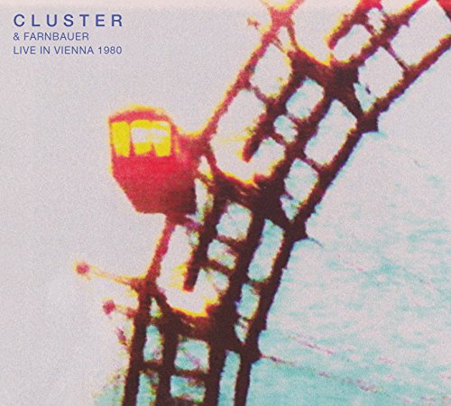 "Album cover with abstract, distorted image of a red crane against a light background."