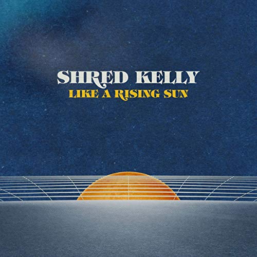 Album cover with a rising orange sun on a blue background.