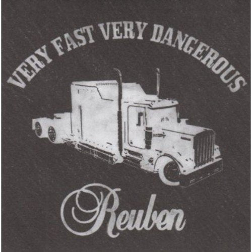 "Album cover with white truck illustration and text on a black background."