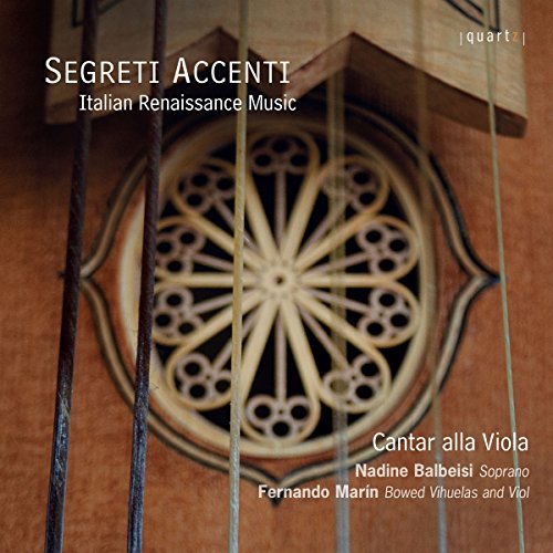 "CD cover with a close-up of a viol's sound hole and strings."